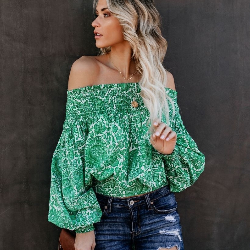 Vici Dolls Smocked Off Shoulder Tie Back Top